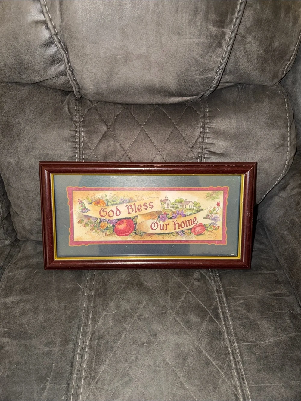 Home Interiors God Bless Our Home Framed Wall Art - Red, Green, Gold